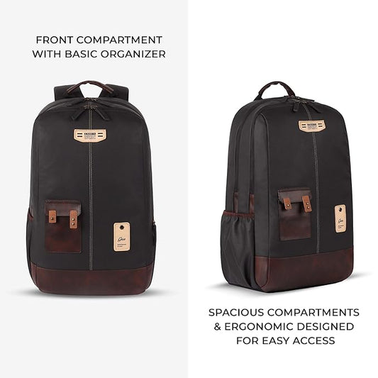 Classic 2 faux leather laptop backpack  (Black - Brown)