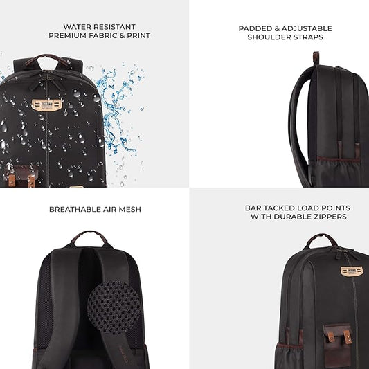 Classic 2 faux leather laptop backpack  (Black - Brown)